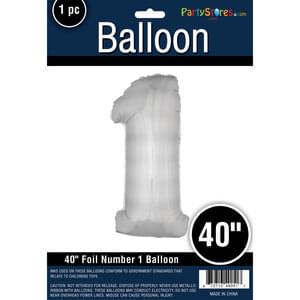 Afbeelding van Folie cijfer 1 zilver 40" met helium