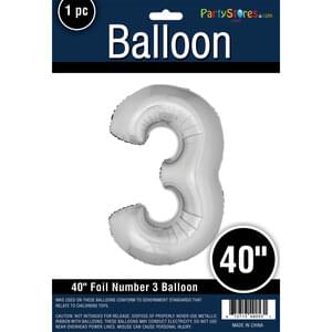 Afbeelding van Folie cijfer 3 zilver 40" met helium