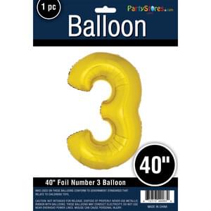 Afbeelding van Folie cijfer 3 goud 40" met helium