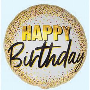 Afbeelding van Folieballon H.B wit dots goud met helium