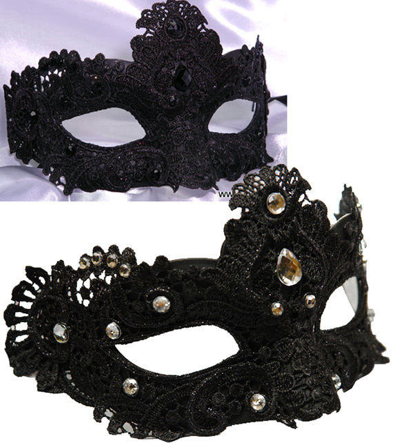 Afbeelding van Oogmasker Domino kant steentjes zwart