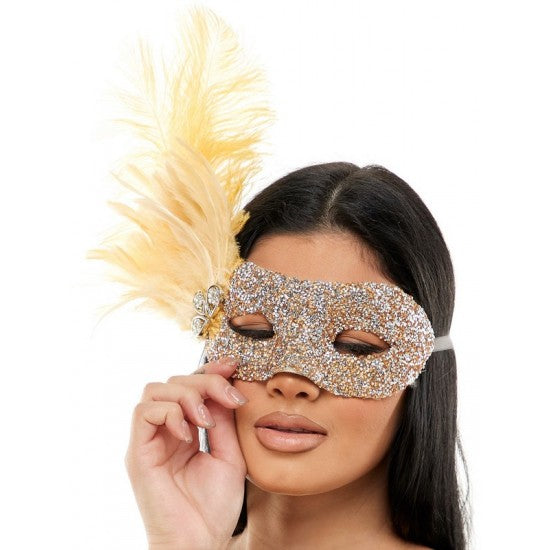 Afbeelding van Oogmasker goud-oranje met veren
