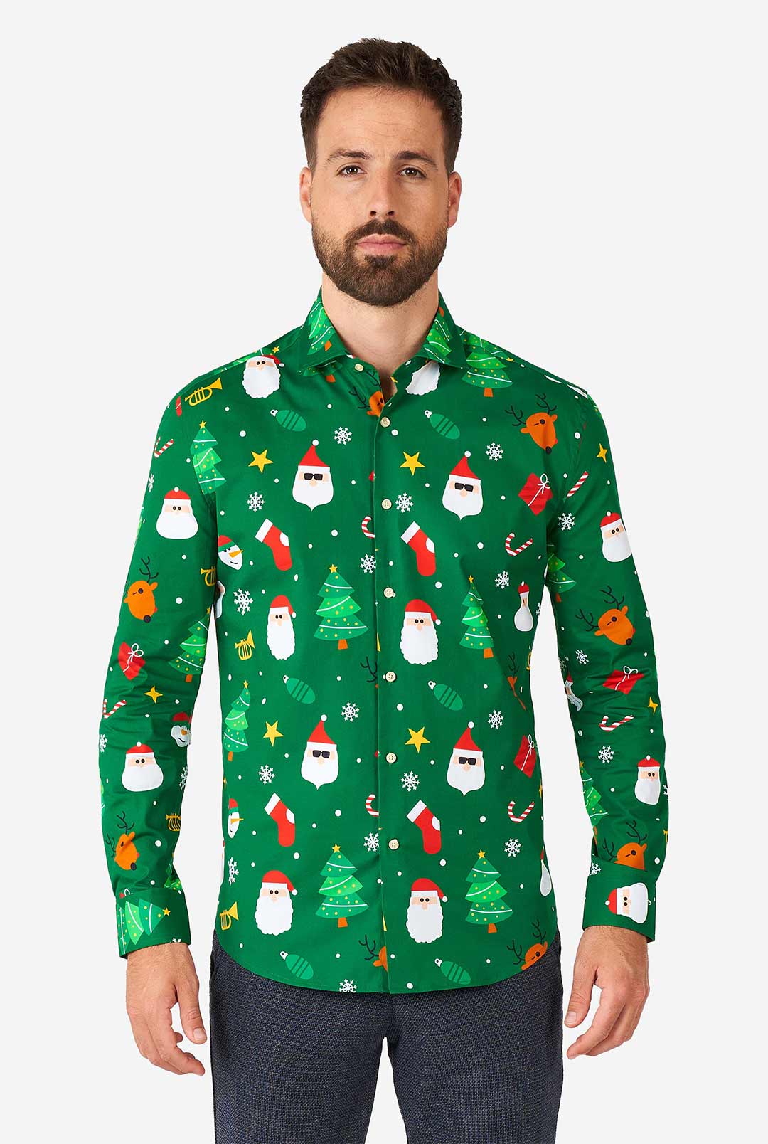 Afbeelding van Overhemd Kerst Festivity green L