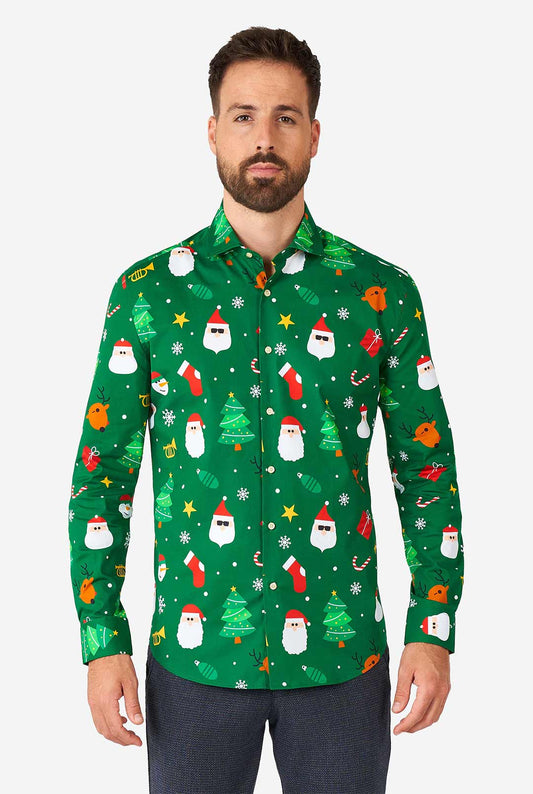 Afbeelding van Overhemd Kerst Festivity green L