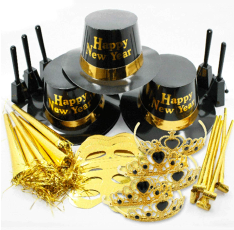 Afbeelding van Party set nieuwjaar blkgld voor 10 personen