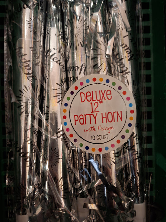 Afbeelding van Partyhorn zilver happy new year 10pack