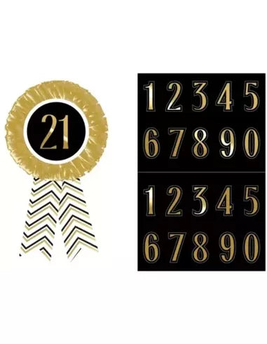 Afbeelding van Rozet  button zw  gold any age