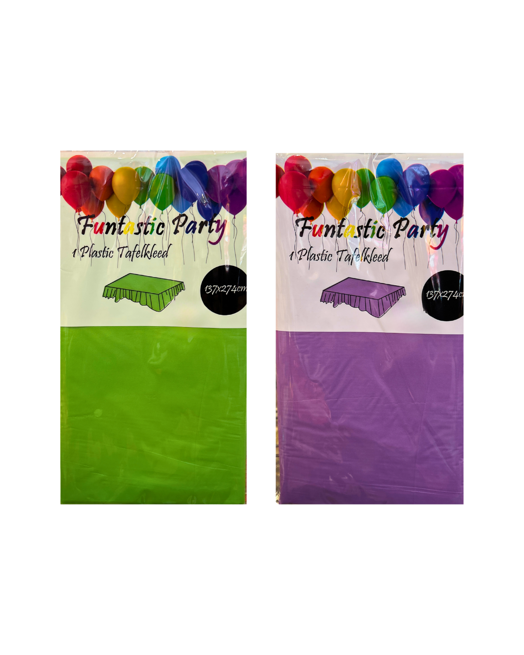 plastic tafelkleed in groen of paars