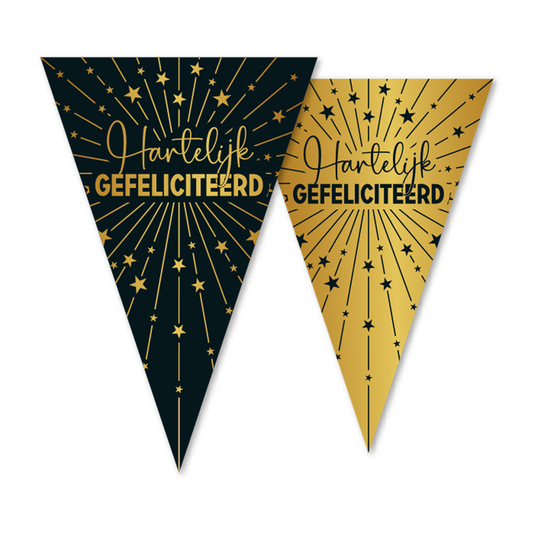 Afbeelding van Vlaglijn Hartelijk Gefeliciteerd zwart-goud 10 meter