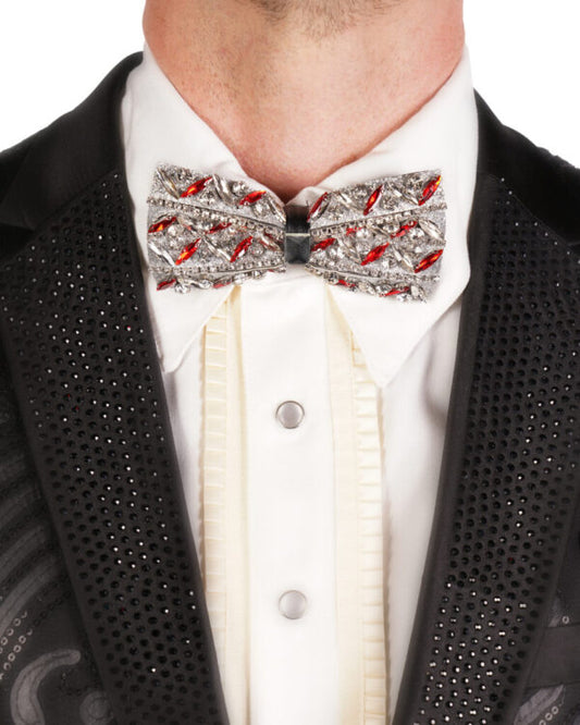 Afbeelding van Vlinderstrik Rhinestone zilver - Rood