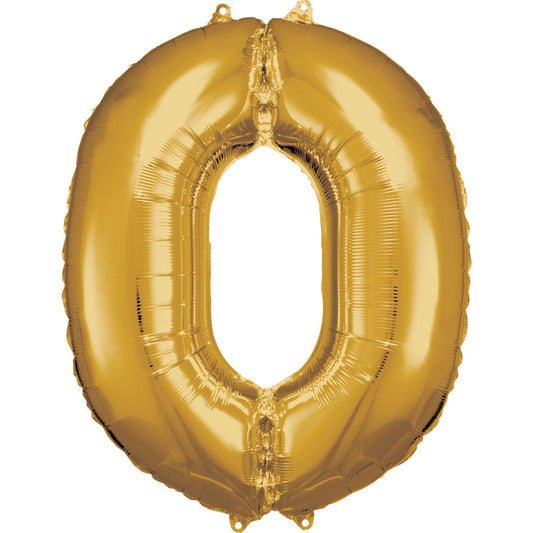 Afbeelding van Cijferballon #0 Goud Groot met helium