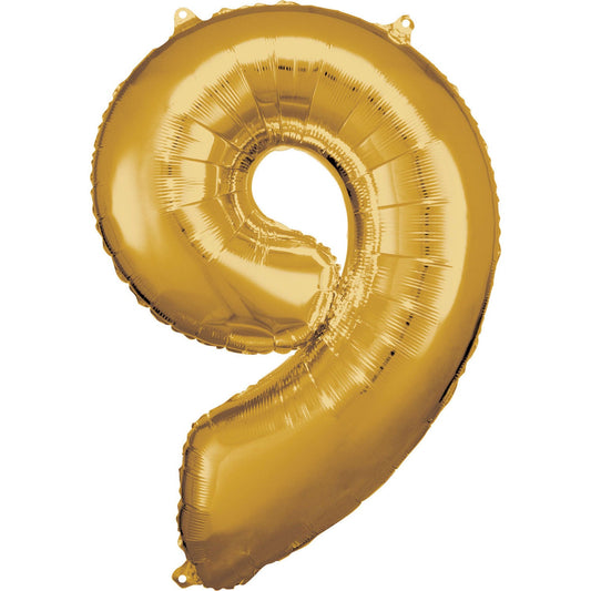 Afbeelding van Folie cijfer groot goud 9 met helium