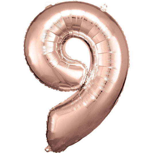 Afbeelding van Cijferballon Groot #9 Rosegoud met helium