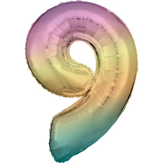 Afbeelding van Folie Cijfer #9 Groot Regenboog Pastel met helium