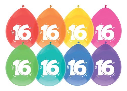 Afbeelding van Ballonnen 16 jaar (��30cm, 8st)