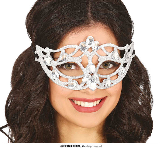 Afbeelding van Oogmasker zilverglitter steentjes