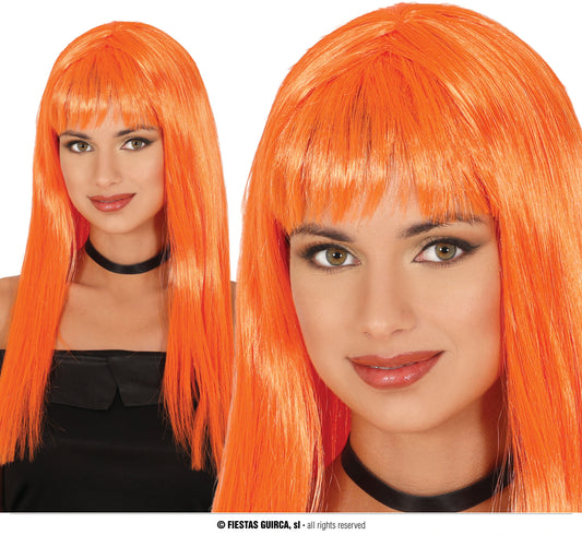 Afbeelding van Pruik lang met pony oranje