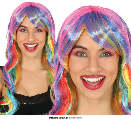 Afbeelding van Pruik multicolor lang met pony
