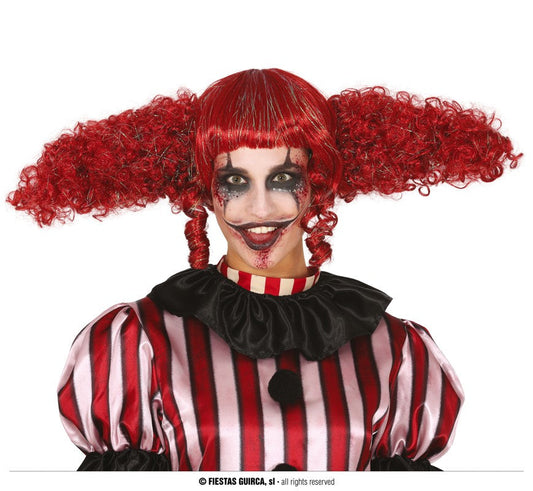 Afbeelding van Pruik rood clown 2 staartjes