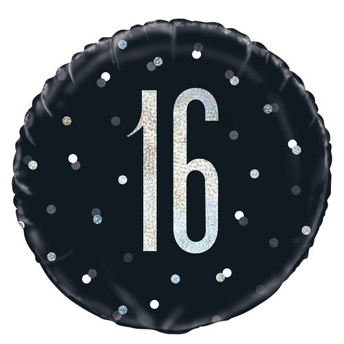Afbeelding van Folieballon glitz black&silver ���16��� (��45cm) met helium