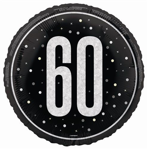 Afbeelding van Folieballon glitz black&silver ���60��� (��45cm) met helium