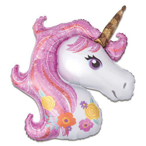 Afbeelding van Folieballon unicorn roze glitter SuperShape met helium
