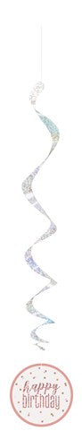 Afbeelding van Swirl hangdeco glitz rose gold ���Happy birthday��� (81cm, 6st)