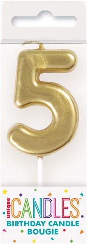 Afbeelding van Kaarsje cijfer ���5��� goud (7cm)