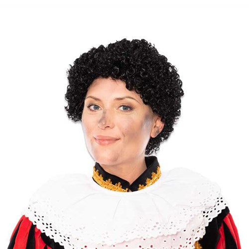 Afbeelding van Pruik Piet luxe zwart wetlook kanekalon