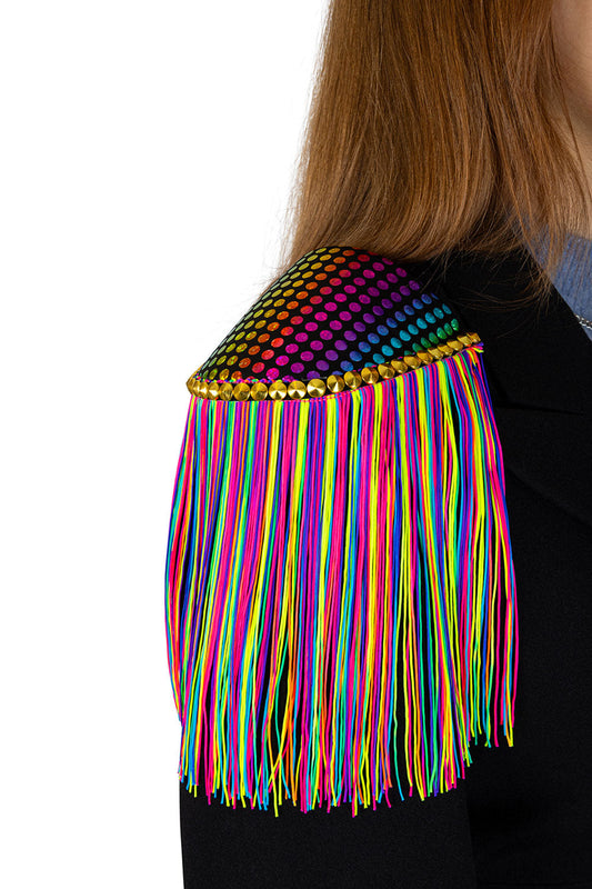 Afbeelding van Epauletten shiny dots neon franje