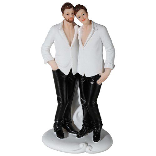 Afbeelding van Taartdecoratie bruidspaar mannen (19cm)