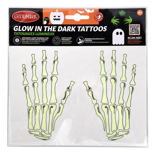 Afbeelding van Tattoo skelet hand (glow in the dark)